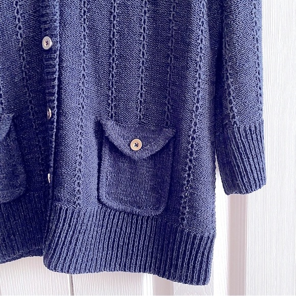 CHARTER CLUB NAVY CROCHET KNIT NAUTICAL STYLE CARDIGAN PREPPY COASTAL  XL - Picture 3 of 6